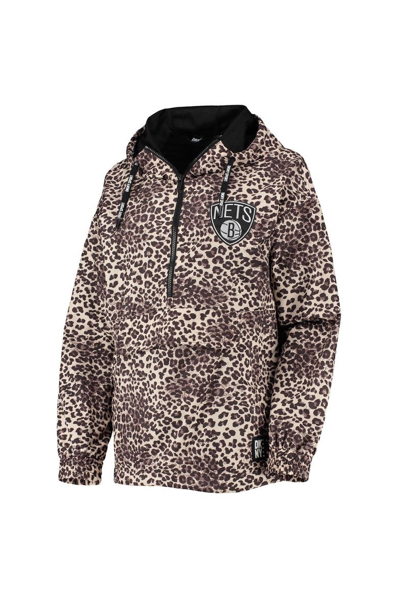 Women's DKNY Sport Leopard Brooklyn Nets Gabriella Windbreaker Half-Zip Hoodie, Alternate, color, Leopard