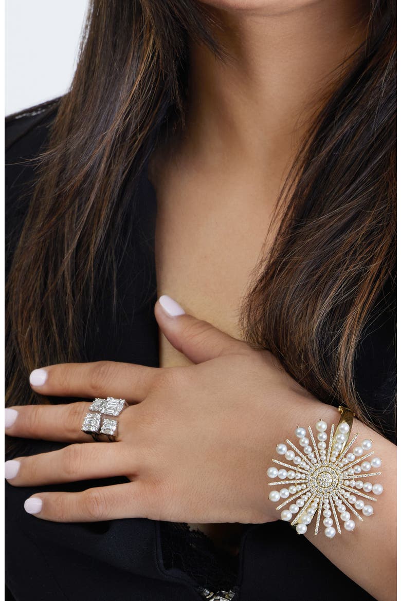 Akoya Pearl & Diamond Spoke Bangle, Alternate, color, PEARL/ DIA/ 18K