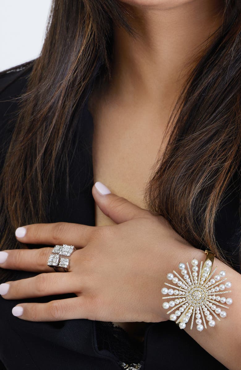 Mindi Mond Akoya Pearl & Diamond Spoke Bangle, Alternate, color, Pearl/ Dia/ 18K