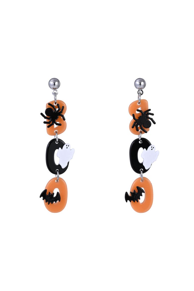 Halloween Black and Orange Boo Earrings, Alternate, color, Black