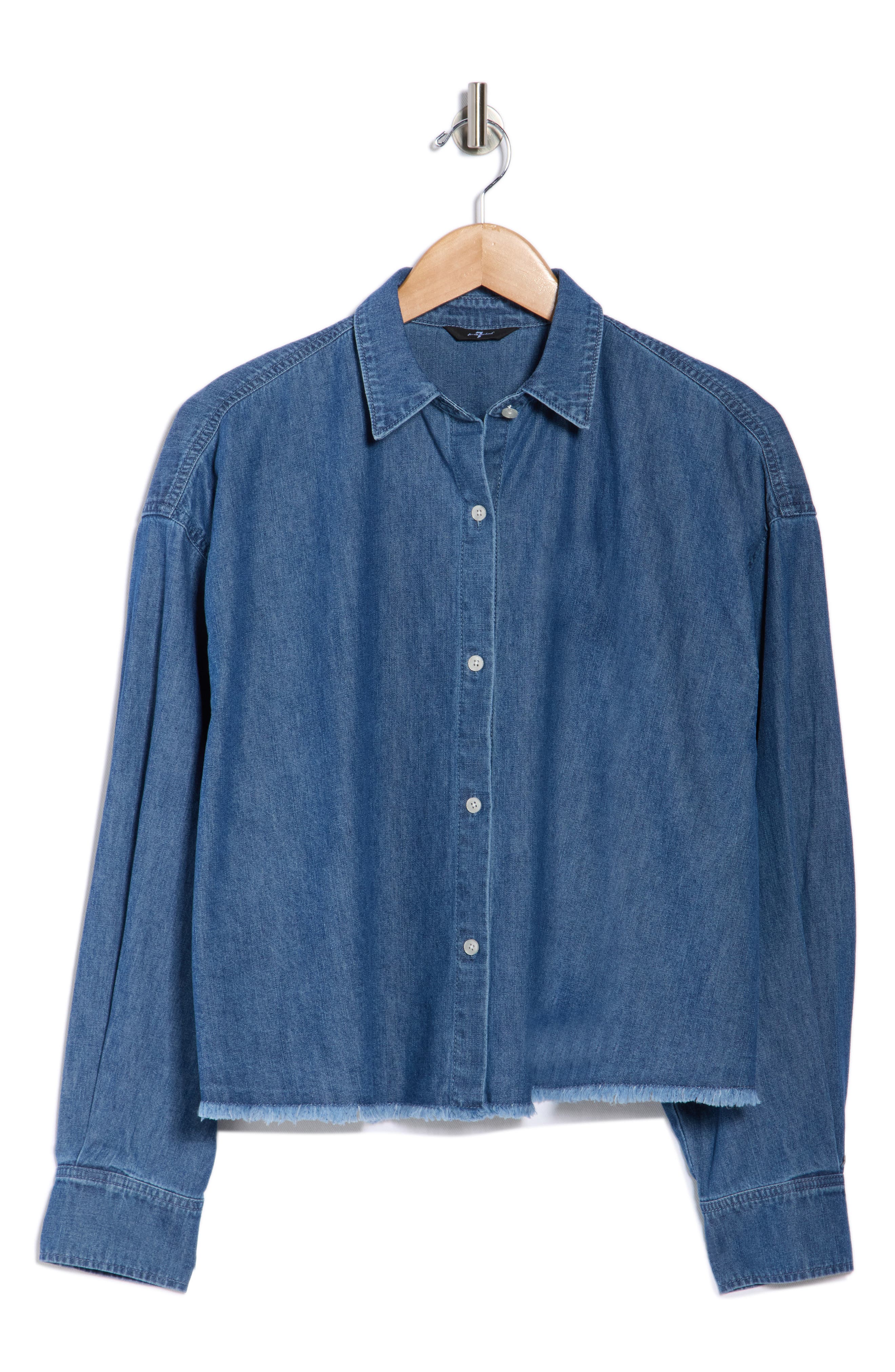 7 For All Mankind Long Sleeve Crop Chambray Button-Up Shirt