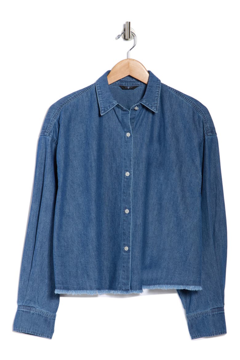 Long Sleeve Crop Chambray Button-Up Shirt, Alternate, color, CHAMBRAY MID BL