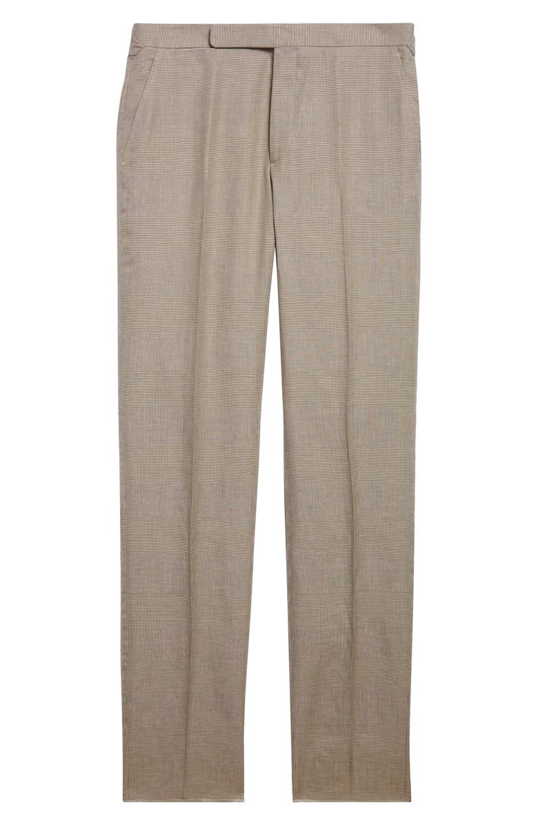 Ralph Lauren Purple Label Flat Front Glen Plaid Linen & Silk Dress Pants, Alternate, color, Summer Sand/ Truffle