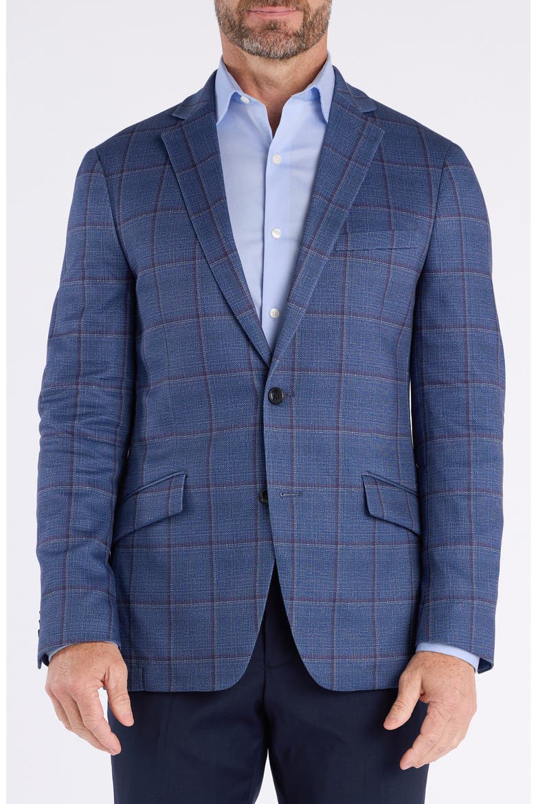 Shoreditch Slim Fit Blue Windowpane Knit Spot Coat, Main, color, BLUE