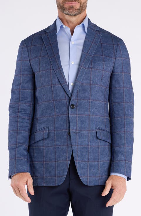 Shoreditch Slim Fit Blue Windowpane Knit Spot Coat (Short, Regular & Long)