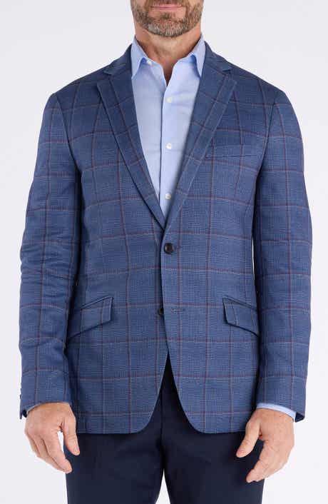 SAVILE ROW CO Shoreditch Slim Fit Blue Windowpane Knit Spot Coat