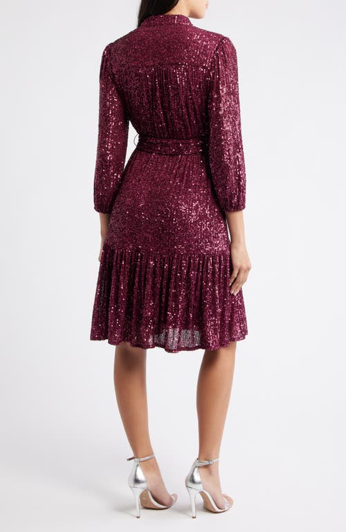Eliza J Sequin Belted Dress In Purple