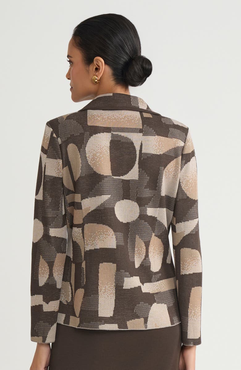 Ming Wang Tailored Geometric Jacquard Knit Blazer, Alternate, color, Warm Taupe/Dark Umber/Ivory