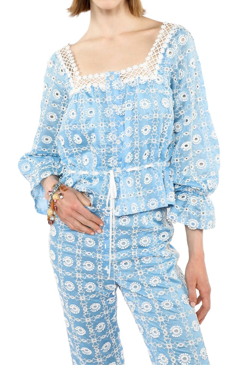 Anna Sui Lattice Lace Embroidery Top, Alternate, color, Baby Blue