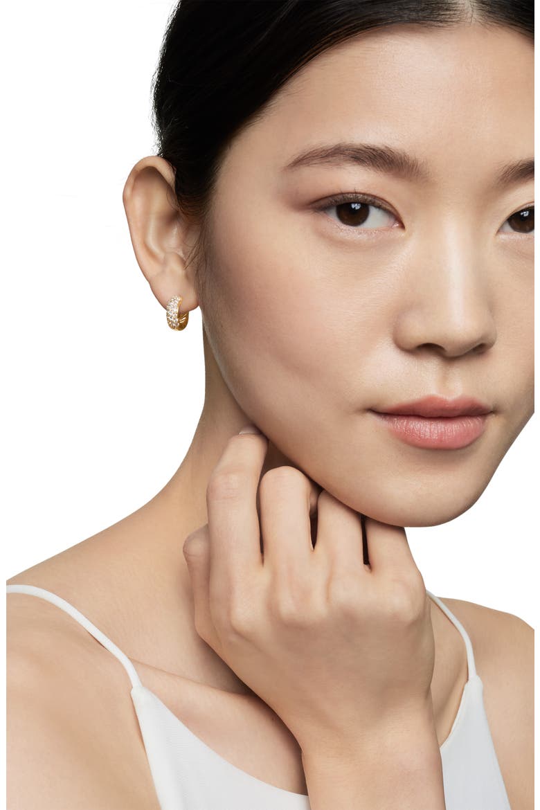 Sculpted Cable Micro Pavé Huggie Hoop Earrings in 18K Yellow Gold, Alternate, color, 18K YELLOW GOLD/ DIAMOND