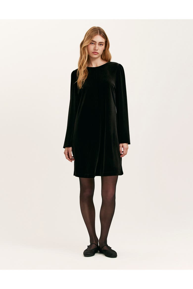 Hattie Velvet Round Neck Short Dress, Main, color, Black