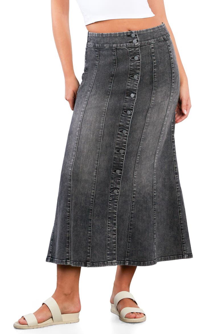 Stretch Denim Maxi Skirt, Main, color, SOFT GREY