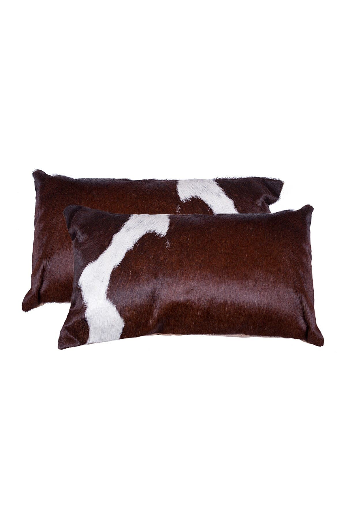 NATURAL Torino Kobe Genuine Cowhide Pillow - Set of 2 - 12"x20" - Chocolate/White