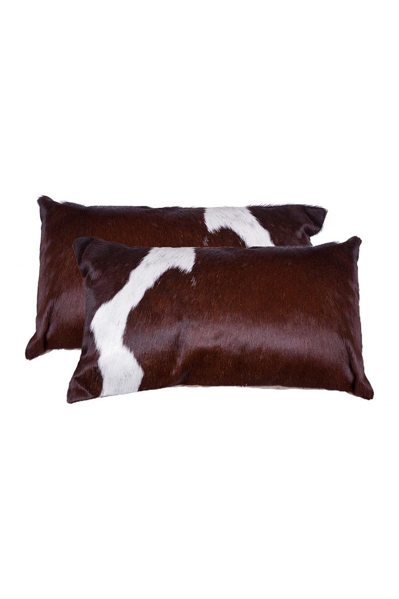Torino Kobe Genuine Cowhide Pillow - Set of 2 - 12"x20" - Chocolate/White, Main, color, CHOCO / WHITE