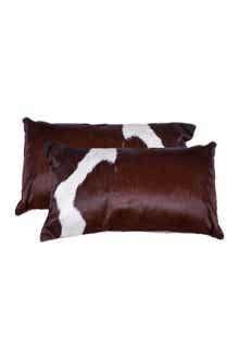 NATURAL Torino Kobe Genuine Cowhide Pillow - Set of 2 - 12"x20" - Chocolate/White