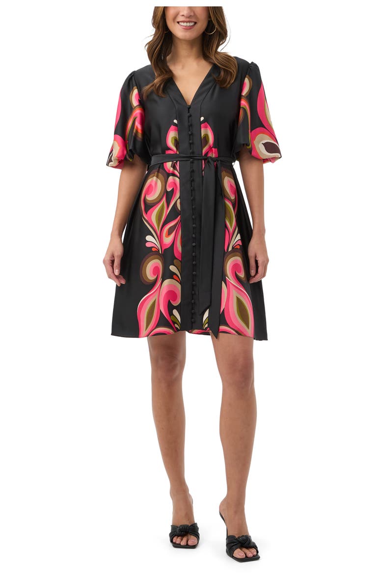 Trina Turk Certonia Border Printed Puff Sleeve Dress, Alternate, color, Multi