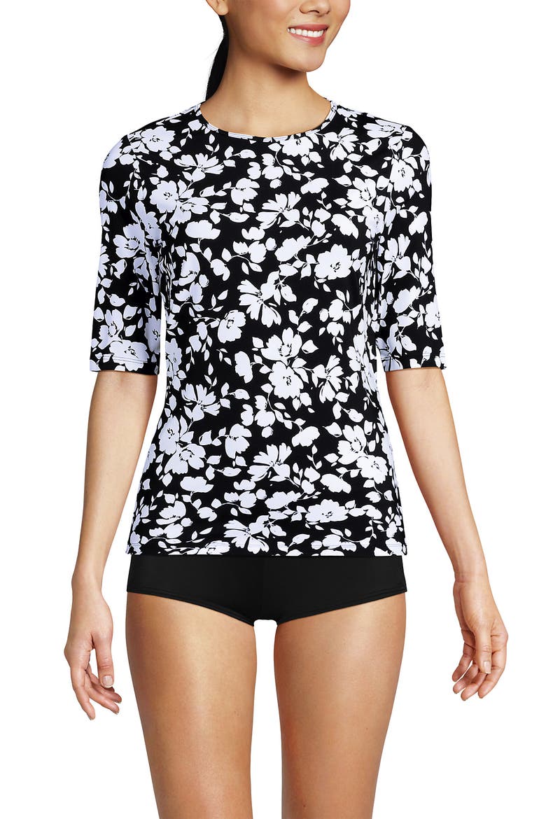 SunShade UPF 50 Elbow Sleeve Rash Guard Swim Tee, Main, color, Black Blossom Floral