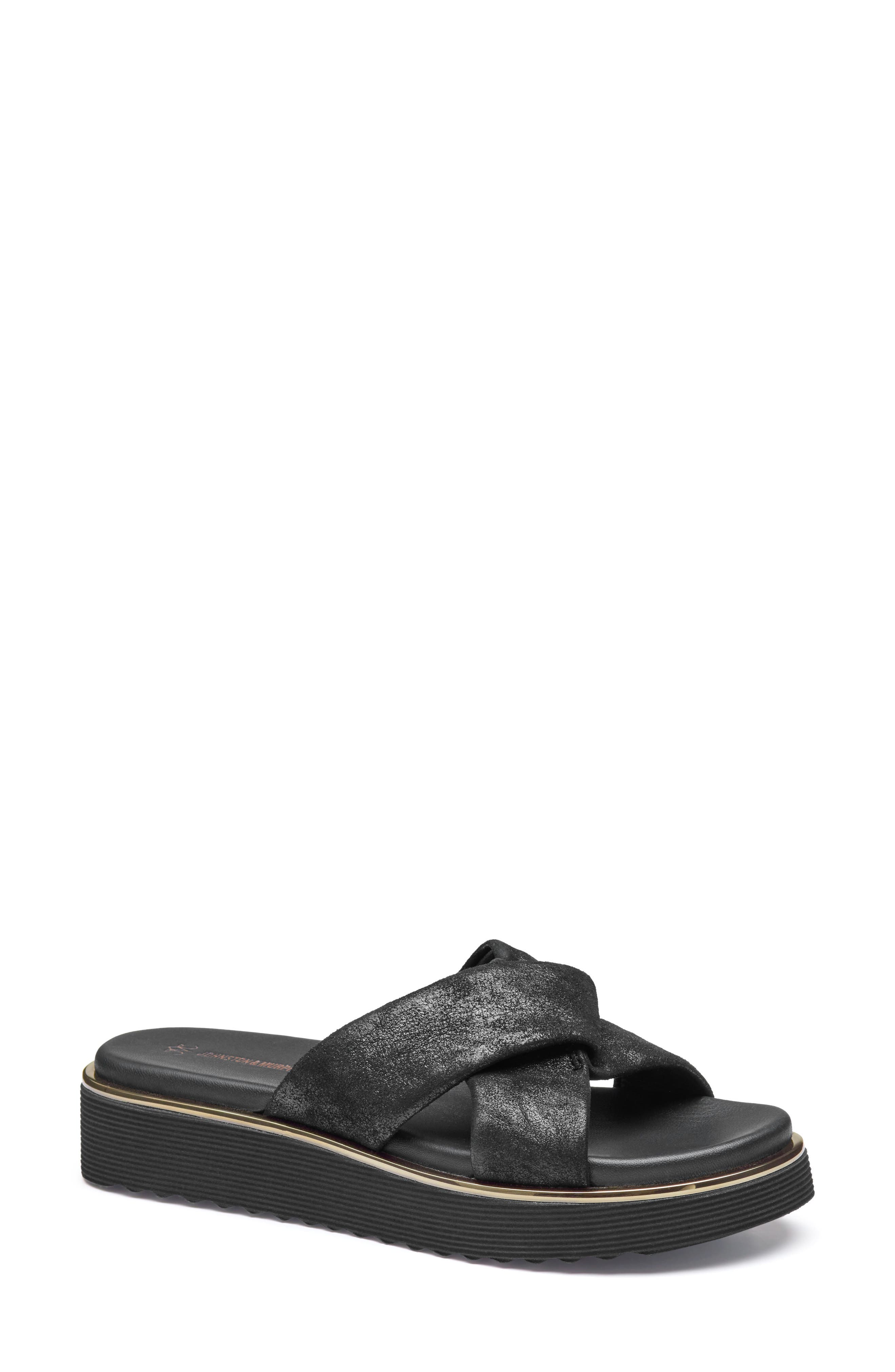 Johnston & Murphy Mitzi Platform Wedge Slide Sandal, Main, color, Black Metallic Suede