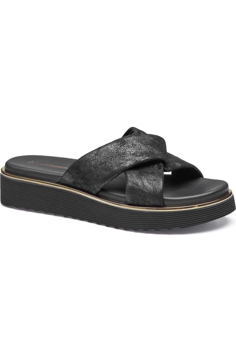 Johnston & Murphy Mitzi Platform Wedge Slide Sandal, Main, color, Black Metallic Suede
