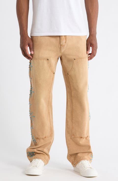 Turquoise Studded Cotton Twill Carpenter Pants