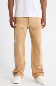 Nothing Grows Overnight Turquoise Studded Cotton Twill Carpenter Pants