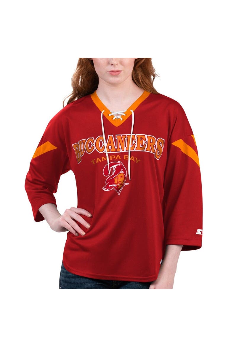 Women's Starter Red Tampa Bay Buccaneers Rally Lace-Up 3/4 Sleeve T-Shirt, Main, color, Red