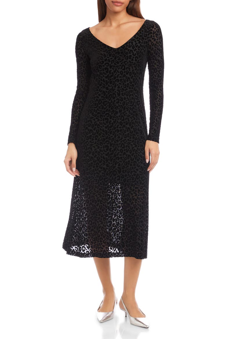 Julia Long Sleeve Burnout Velvet Dress, Main, color, LEOPARD