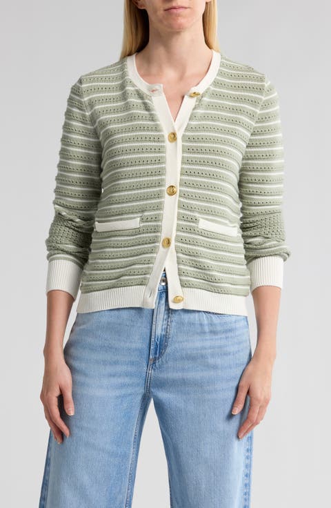 Evelyn Stripe Organic Cotton Blend Cardigan