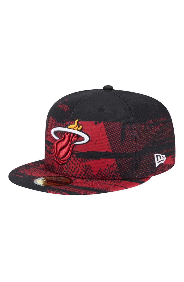 New Era Men's New Era Black Miami Heat Tip-Off 59FIFTY Fitted Hat, Main, color, Black