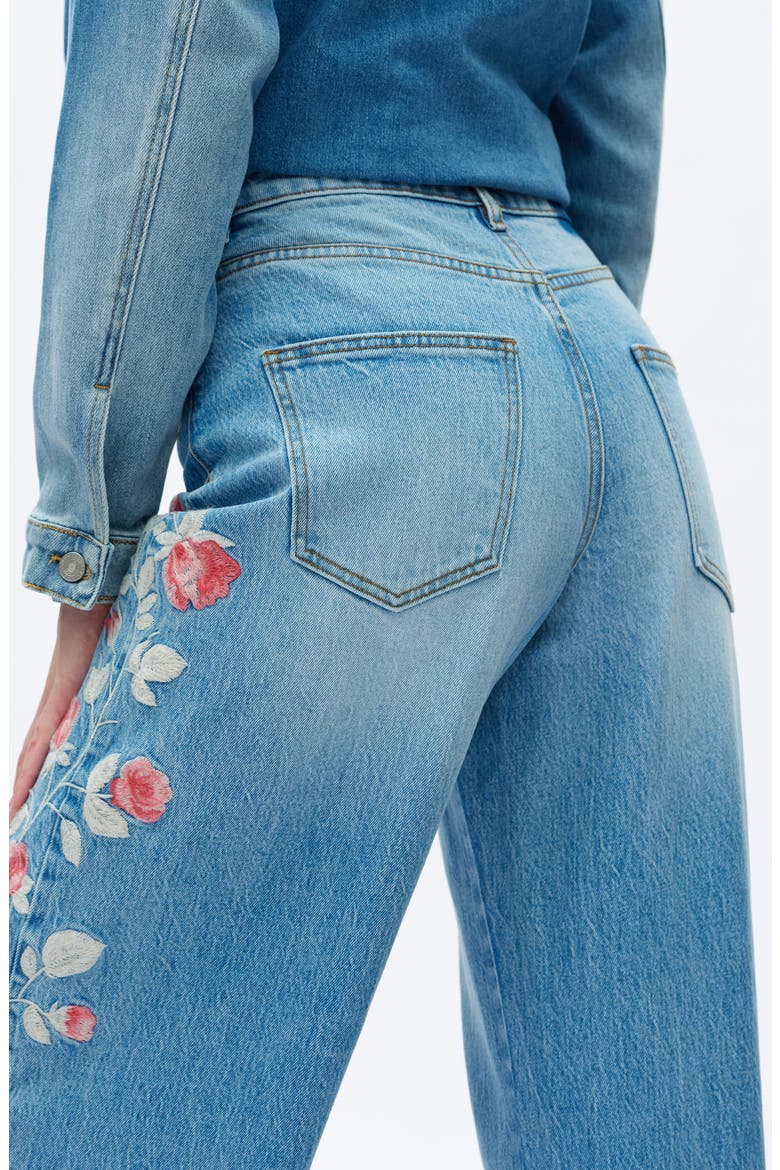 Floral Embroidered High Waist Barrel Leg Jeans, Alternate, color, LIGHT BLUE