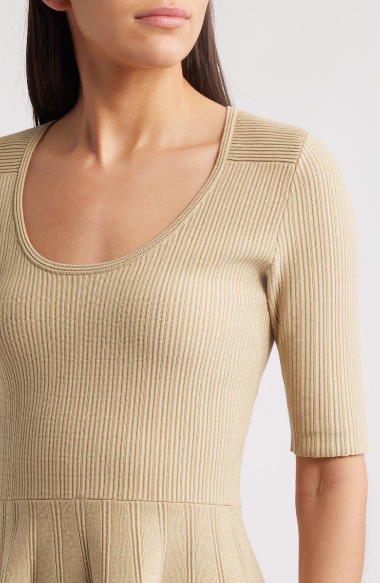 BOSS Frankina Rib Fit & Flare Dress, Alternate, color, Medium Beige