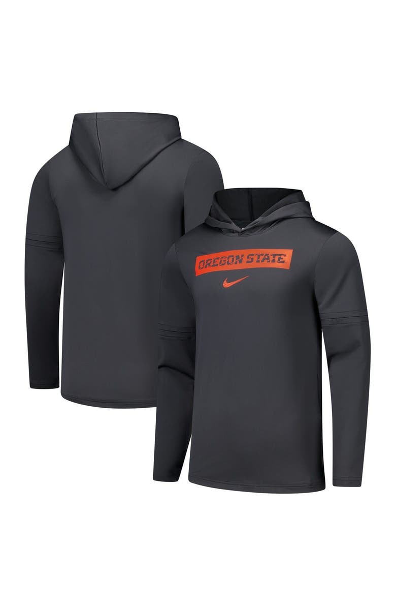 Nike Men's Nike Anthracite Oregon State Beavers 2024 Sideline Performance Long Sleeve Hoodie Top, Alternate, color,