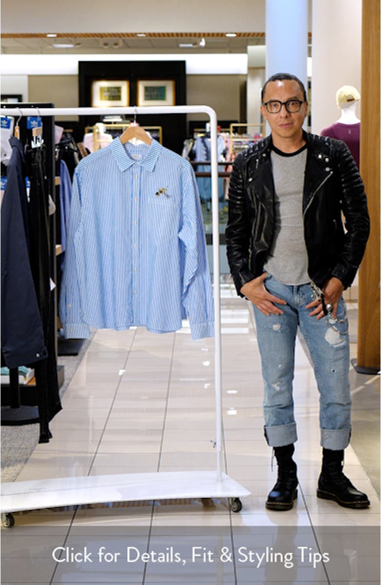 Olive Embroidered Pinstripe Button-Up Shirt, sales video thumbnail