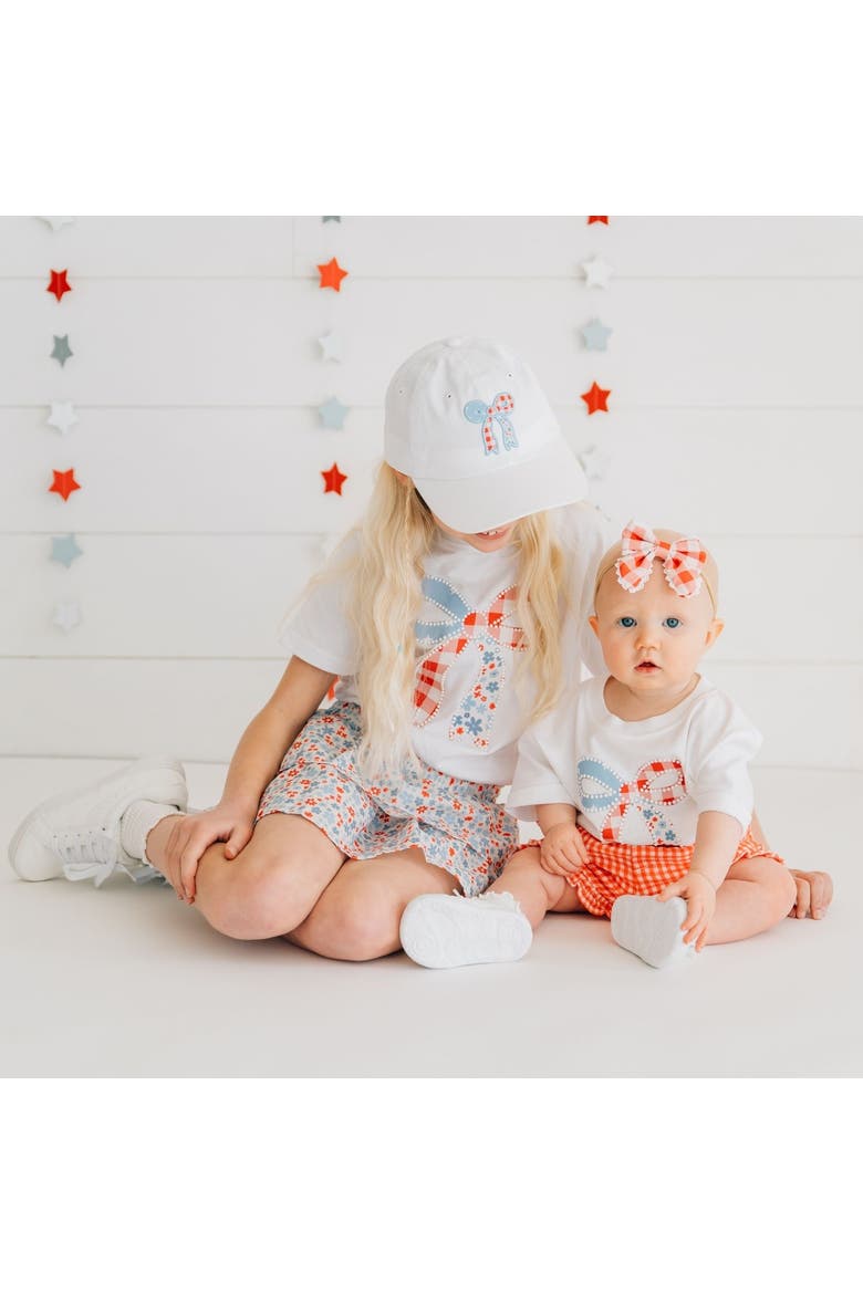 Patchwork Bow Patch Short Sleeve Romper, Alternate, color, White