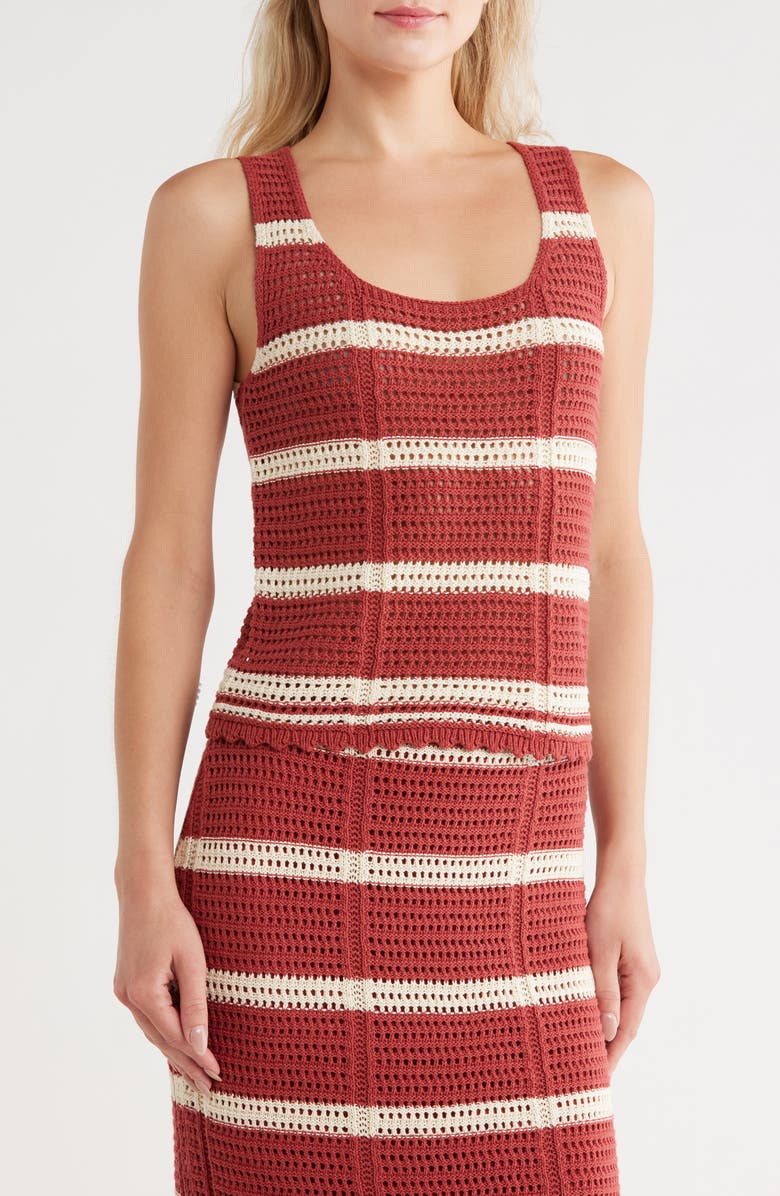 VERO MODA Sardinia Stripe Cotton Sweater Tank, Main, color, Marsala/ Birch