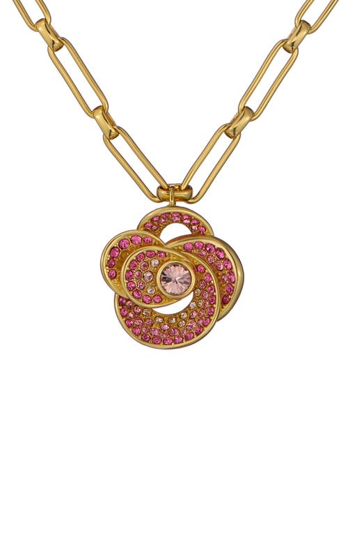 Ted Baker Floral Crystal Pendant Necklace In Gold Tone Pink Ombre Crystal