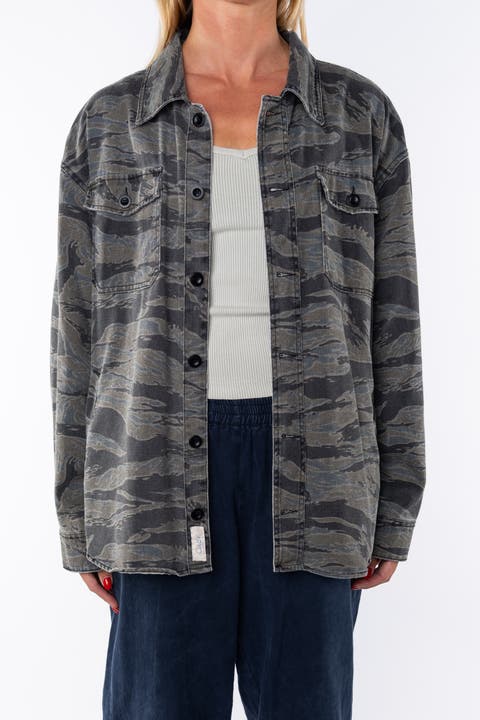 Gender Inclusive Bucky Camo Split Hem Shirt Jacket