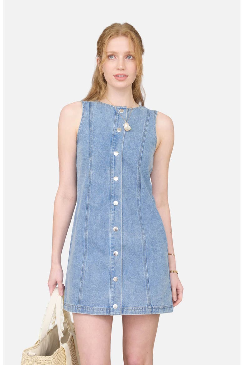 Button-Up Denim Shift Minidress, Alternate, color, DENIM