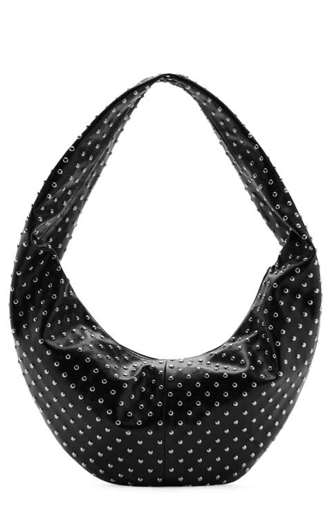 Stud Detail Faux Leather Oval Shoulder Bag