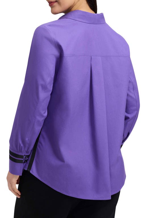 Foxcroft Brooke Grosgrain Trim Cotton Button-up Shirt In Purple