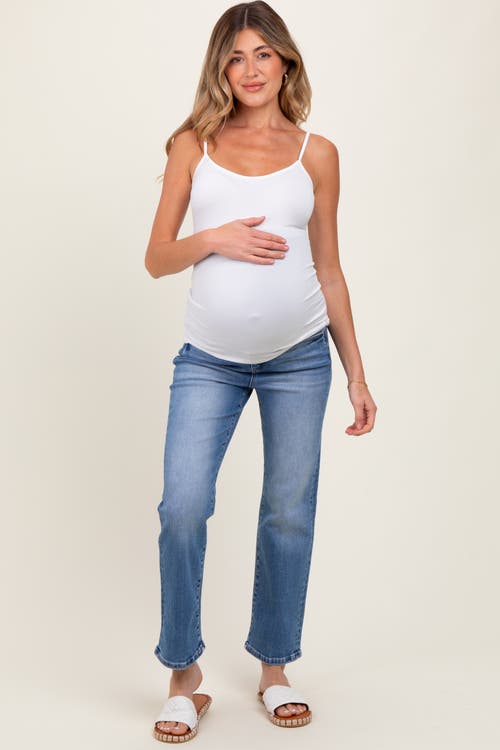 Pinkblush Cropped Straight Leg Maternity Jeans In Blue