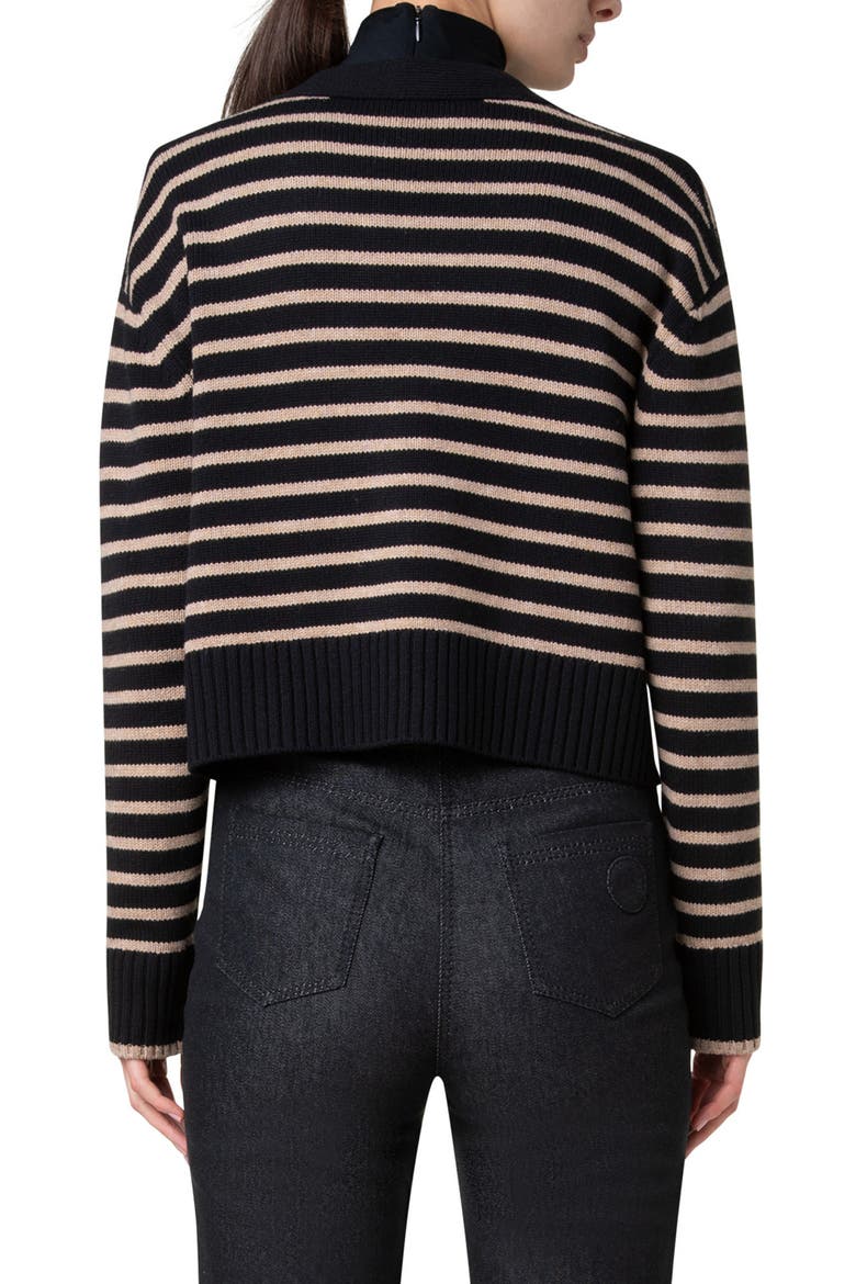 Stripe Wool & Cashmere Cardigan, Alternate, color, BLACK-CARAMEL