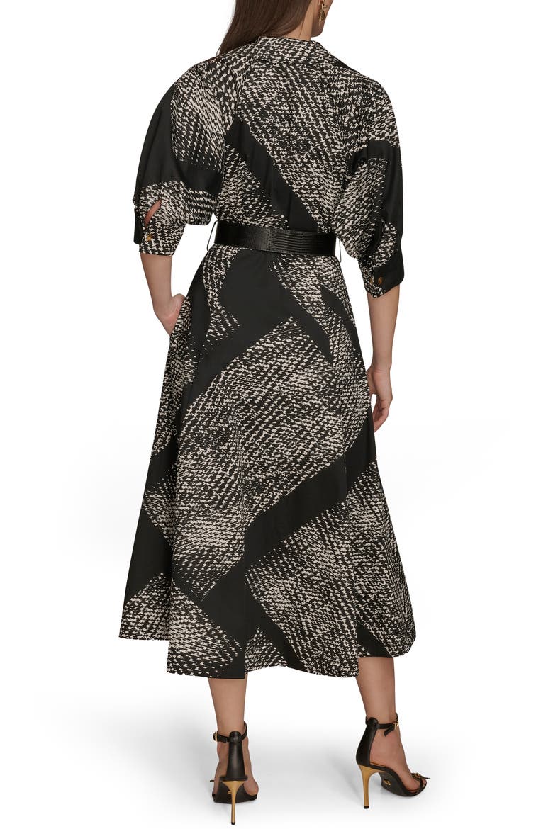 Abstract Houndstooth Check Belted Midi Shirtdress, Alternate, color, BLK CREAM