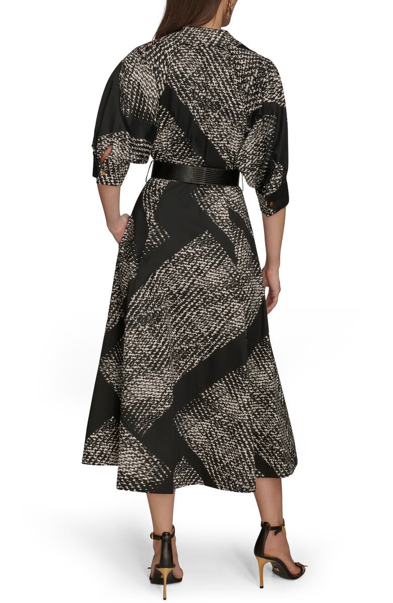Donna Karan New York Abstract Houndstooth Check Belted Midi Shirtdress, Alternate, color, Blk Cream