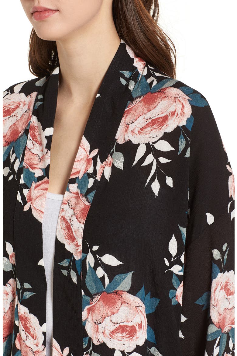 Rose Print Kimono, Alternate, color, BLACK