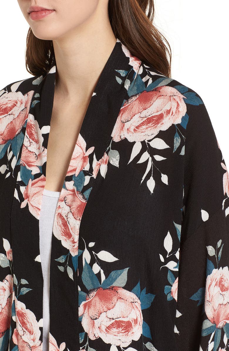 Mimi Chica Rose Print Kimono, Alternate, color, 