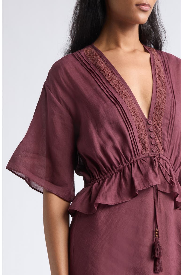 Dominick Pintuck Lace Trim Maxi Dress, Alternate, color, RAISIN