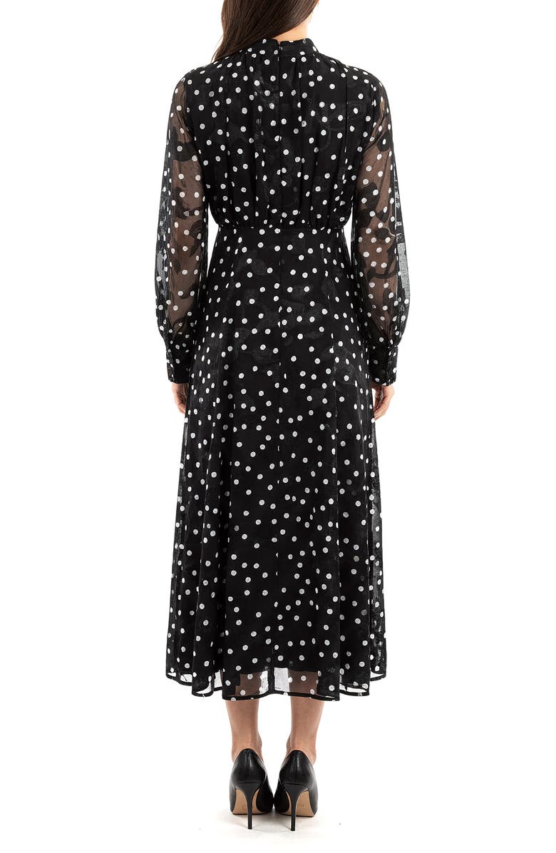 Mila Mae Polka Dot Long Sleeve Midi Dress, Alternate, color, Black Dot