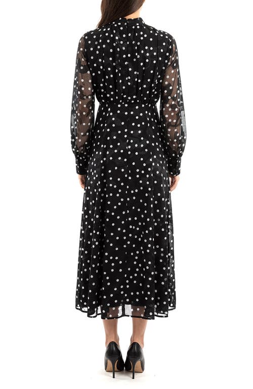 Mila Mae Polka Dot Long Sleeve Midi Dress In Black
