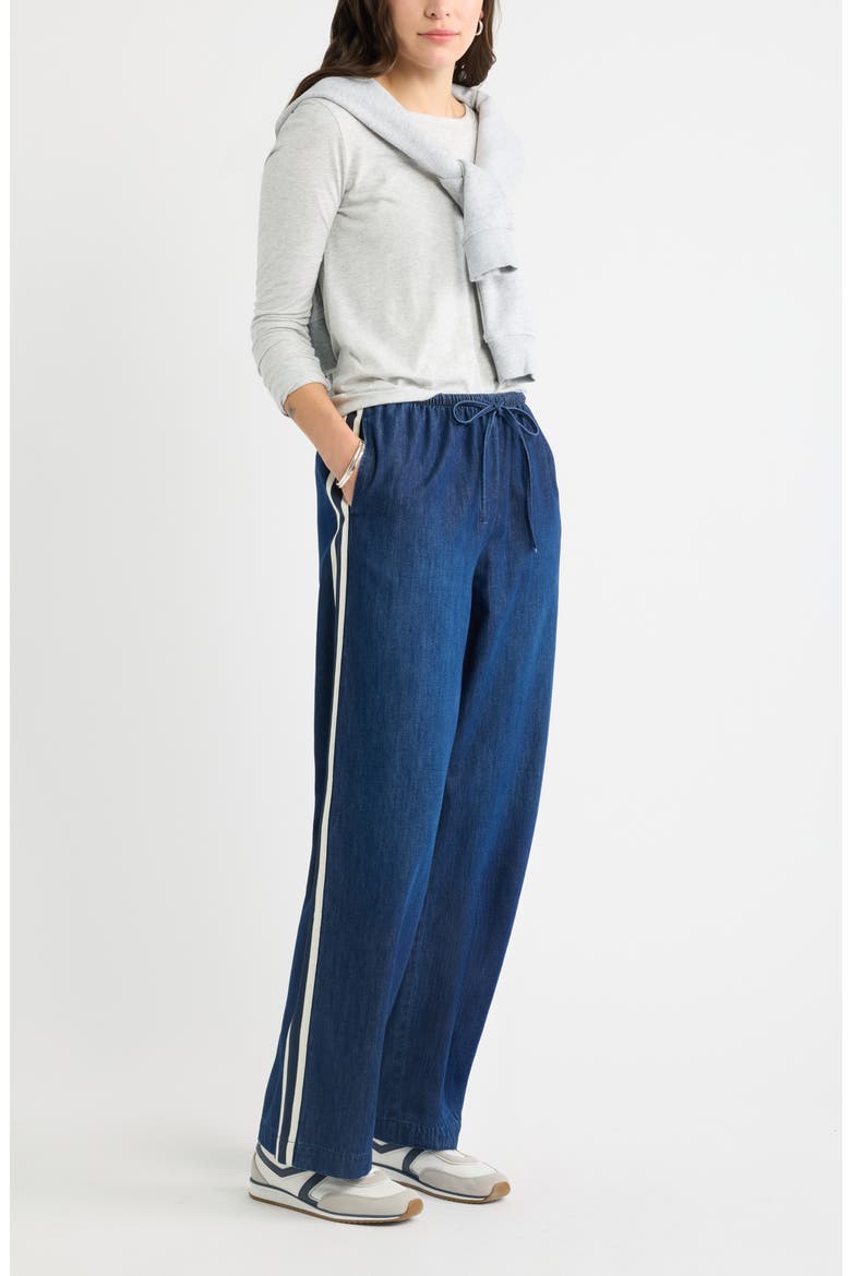 Drawstring Wide Leg Chambray Pants, Alternate, color, DARK WASH
